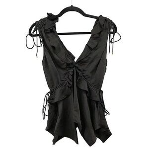 Derek Lam 0 Black Ruched Sleeveless Top